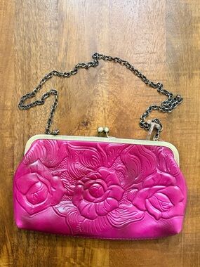 Patricia Nash Fuchsia Floral Embossed Leather Kiss-Lock Shoulder Bag